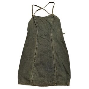Forever 21 Jean Denim Dress Blue Fitted Cross Back Size Medium